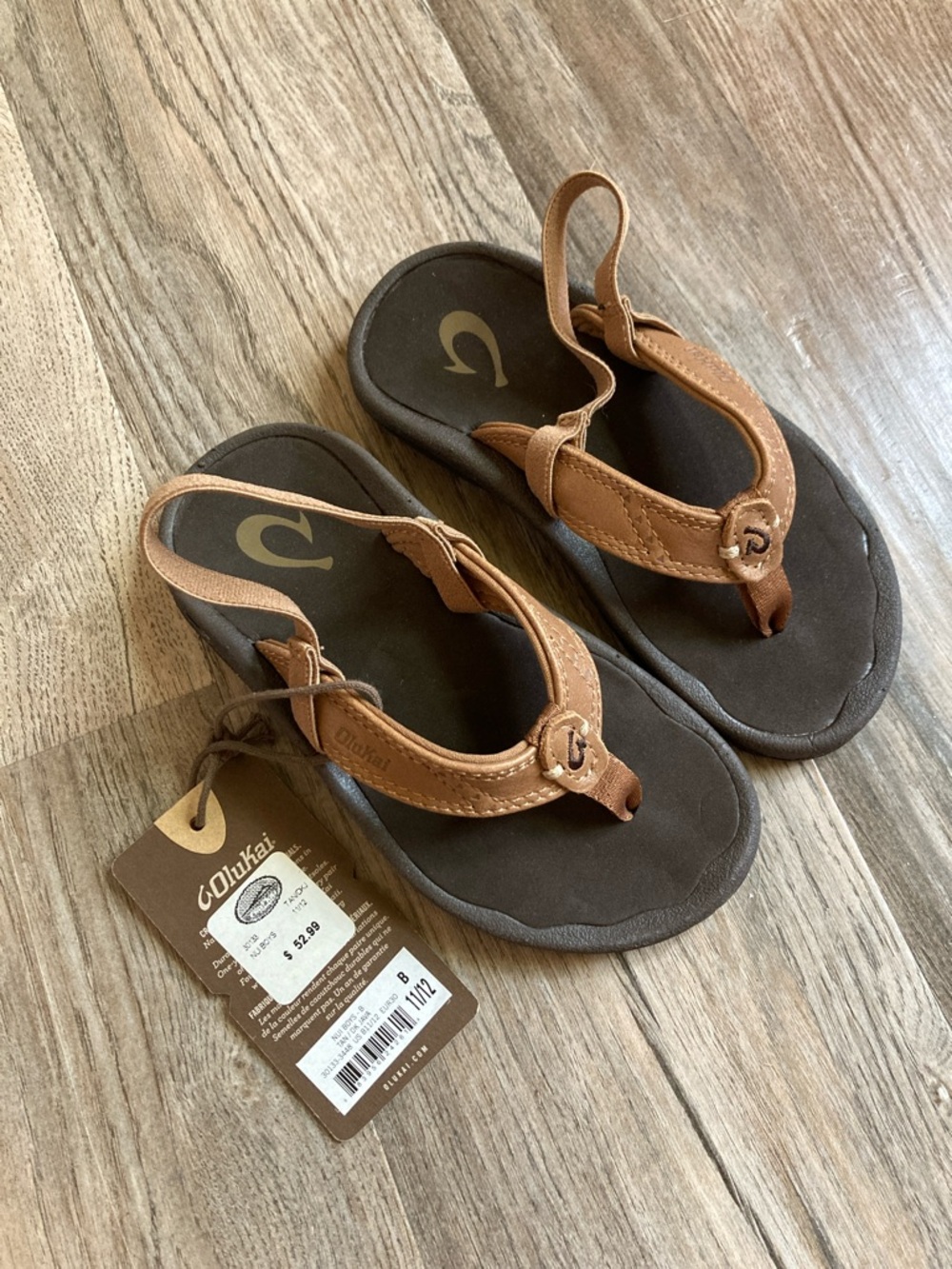OluKai Nui Kids Tan/Brown Leather Sandals